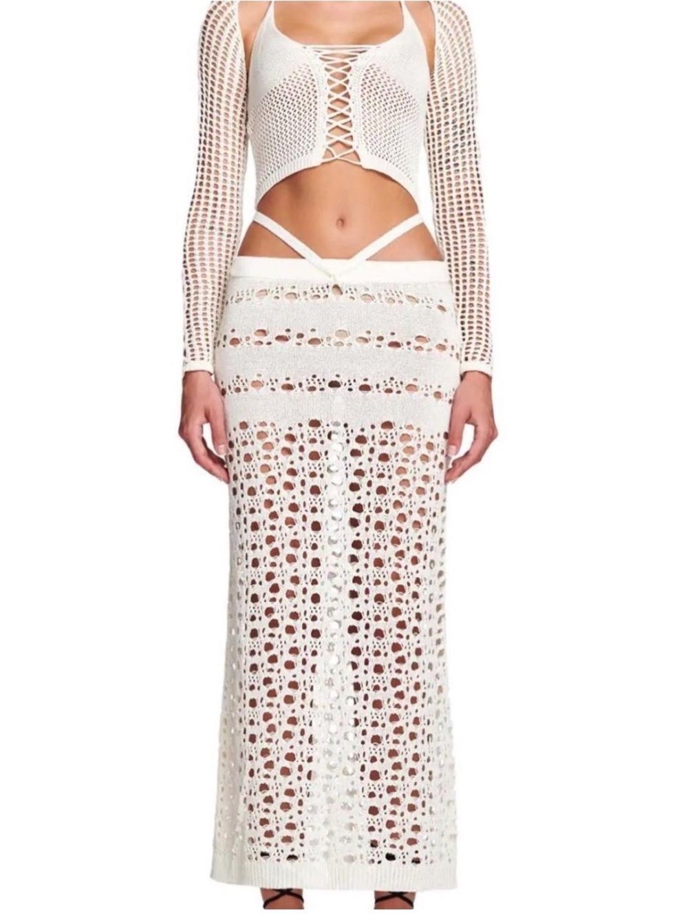 I.AM.GIA Alix Crochet Knit Maxi Skirt Resort Cover-Up Skirt